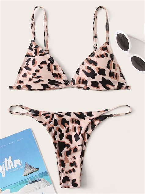 SHEIN Swim Vcay Bikini tanga triángulo de leopardo Moda de Mujer