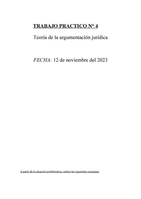 Tp Teoria De La Argumentacion Juridica Trabajo Practico N Teor A