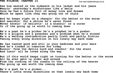 Kris Kristofferson Song The Pilgrim Chapter 33txt Lyrics And Chords