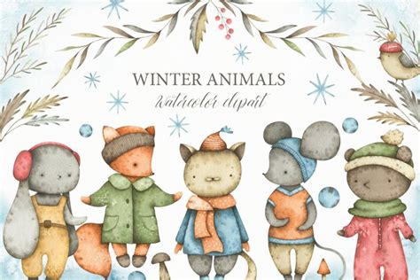 Watercolor winter animals clipart (1637338)