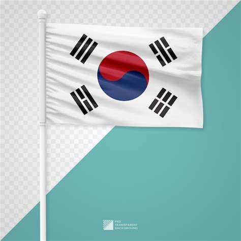 Agitando La Bandera De Corea Del Sur En Un Poste De Metal Blanco