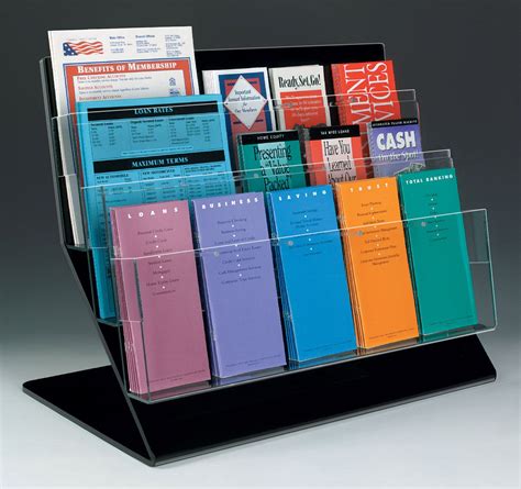 3 Tiered Literature Rack 485w Tabletop 9 15 Pockets Black Brochure Display Brochure