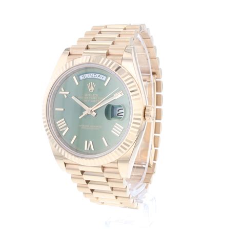 Day Date 40mm Everose Gold Olive Green Dial Rolex Sold Watches