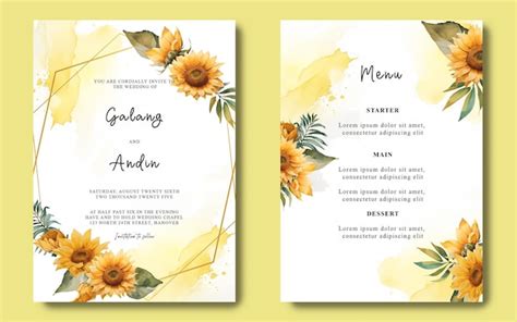 Premium Psd Wedding Invitation Card Template With Watercolor Sunflowers