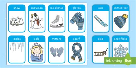 Winter Words And Pictures Flash Cards Teacher Made