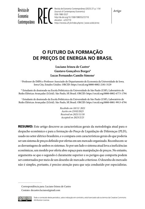 Pdf O Futuro Da Forma O De Pre Os De Energia No Brasil