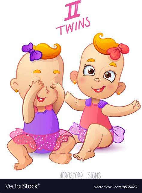 Twins Horoscope Sign Two Cartoon Bagirls Vector Image