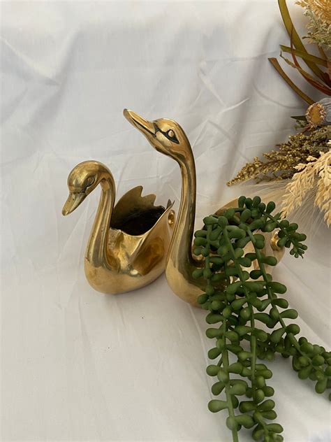 Vintage Brass Swan Planters Set Of Etsy