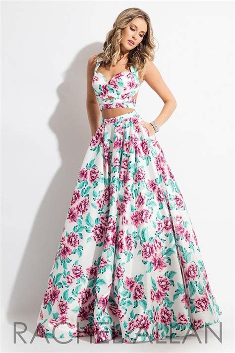 Rachel Allan 7510 Whitepink Two Piece Prom Dress Floral Prom Dresses