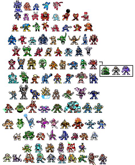 All MegaMan 1-10+V 8-Bit Boss Sprites by cybeastnet on DeviantArt