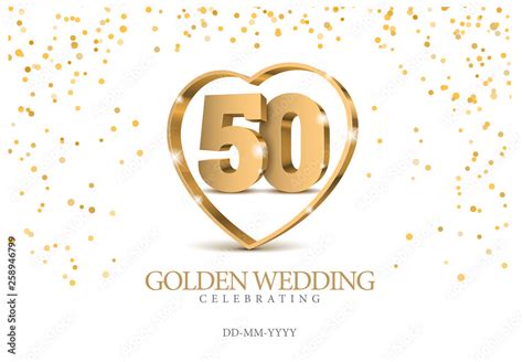 Anniversary golden wedding 50 years married. gold 3d numbers in heart ...