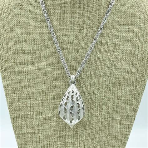 Trifari Silver Oval Teardrop D Open Pendant Layering Gem