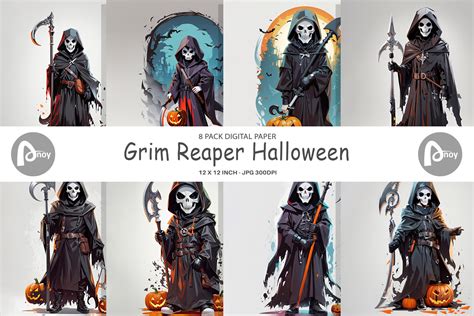 Digital Paper Halloween Grim Reaper Graphic By Artnoy Creative Fabrica