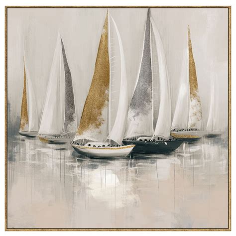 Tableau Contemporain Marin Voiliers Voiles Grises Et Dor Es X Cm