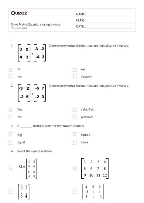 50 Matrices Worksheets On Quizizz Free Printable