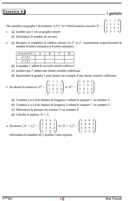 Bac Econmie et Gestion Math Devoir de synthèse n2 4 ème eco