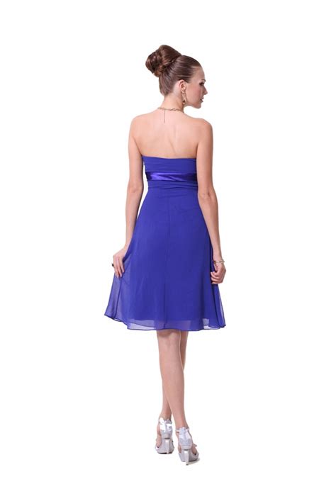 A Line Strapless Royal Blue Chiffon Short Bridesmaid Dresseswedding Party Dresses Bd010225