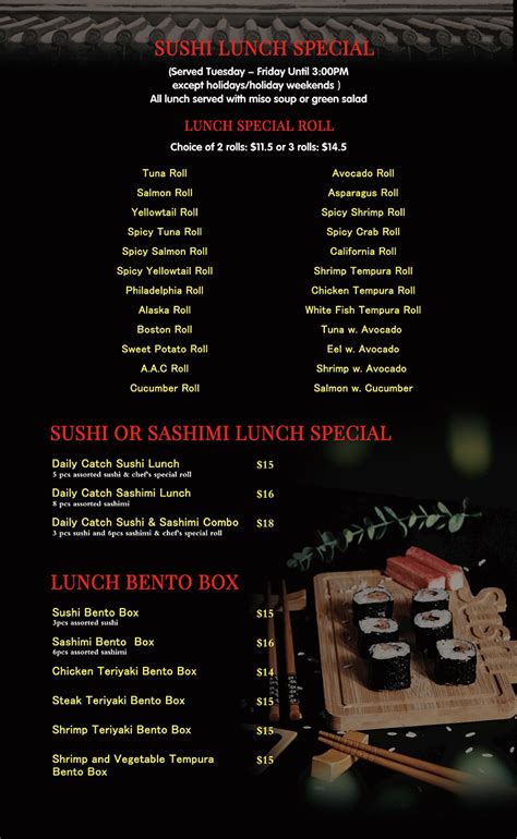 Sushi Bar Lunch Menu - Chakara Sushi and Bar