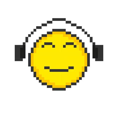 Face With Headphones Pixel Art Emoticons Vector Illustration