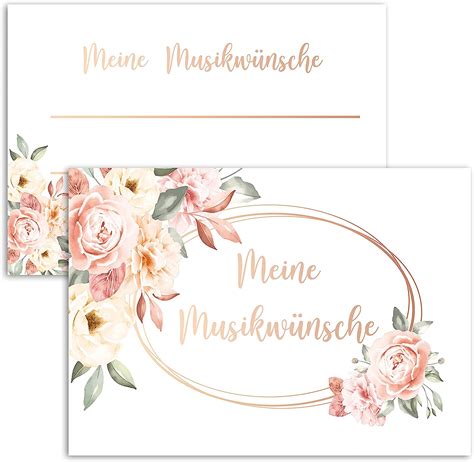 50x Musikwunschkarten Hochzeit Party Geburtstag Rosen Aquarell Rosa