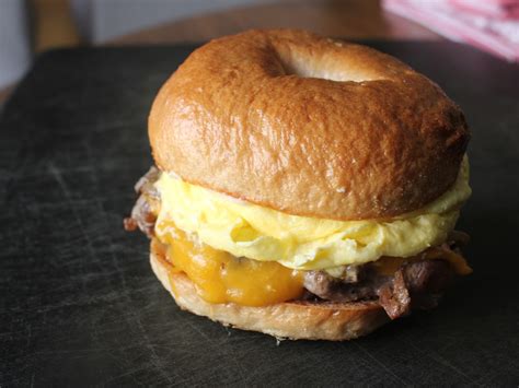 Steak And Egg Bagels Bounded By Buns