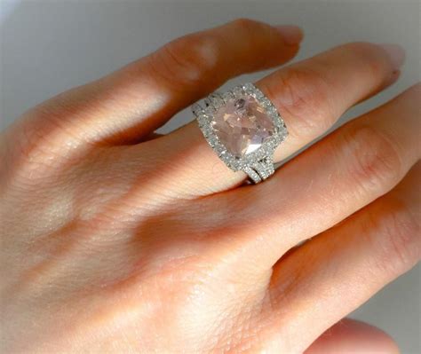 Morganite And Diamond Halo Pink Morganite Engagement Ring Cushion Cut