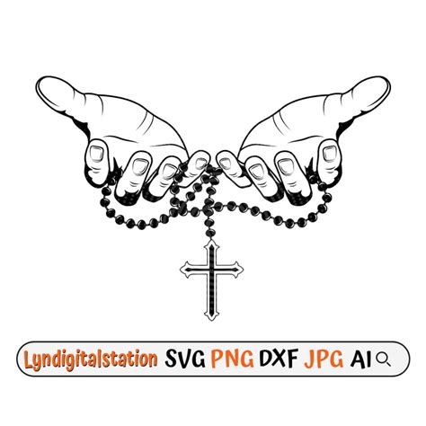 Hand With Rosary Svg Praying Hands Clipart Rosary Beads Cut File Holy