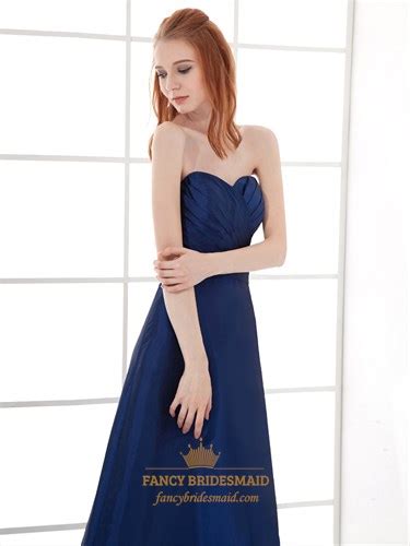 Simple Navy Blue Strapless Sweetheart A Line High Low Bridesmaid Dress