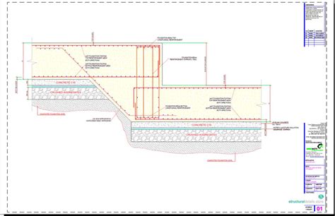 Stepped Reinforced Concrete Mat Spread Foundation Detail