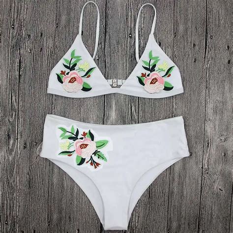 Aliexpress Buy Women High Waist Sexy Embroidery Floral Bikini Set