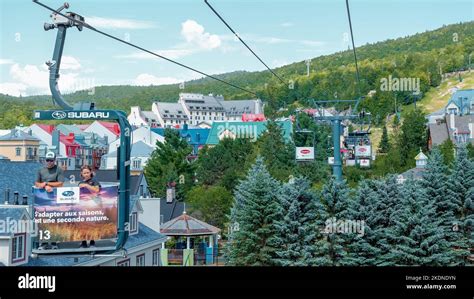 Sightseeing views by cable car at Mont Tremblant ski Resort in summer ...