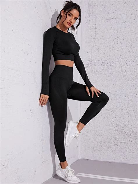 Seamless Raglan Sleeve Crop Sports Tee With Leggings Shein Usa