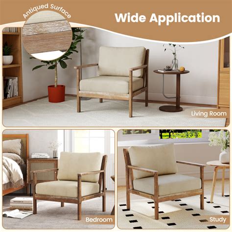 Modern Accent Chair With Solid Rubber Wood Armrests Costway