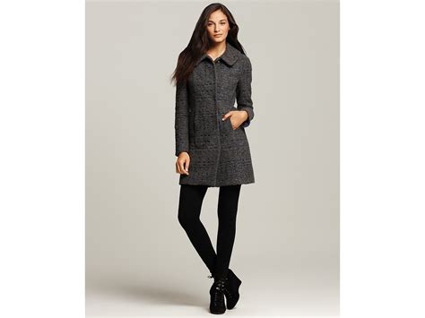 Plenty By Tracy Reese Quotation Laser Cut Boiled Wool Coat In Gray