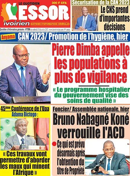 Titrologie de LEssor Ivoirien N1339 du vendredi 15 décembre 2023