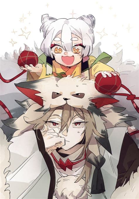 Two Anime Characters With Cats On Their Shoulders