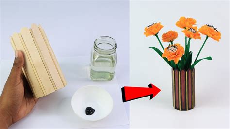 How To Make Flower Vase With Popsicle Sticks Diy Flower Pot