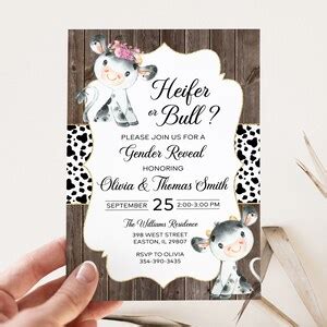 Cow Gender Reveal Invitation Boy Or Girl He Or She Heifer Bull