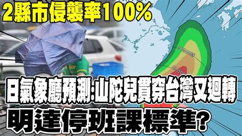 【每日必看】日氣象廳預測山陀兒貫穿台灣又迴轉 反撲北部｜2縣市侵襲率100 14地破90 明達停班課標準 20241001