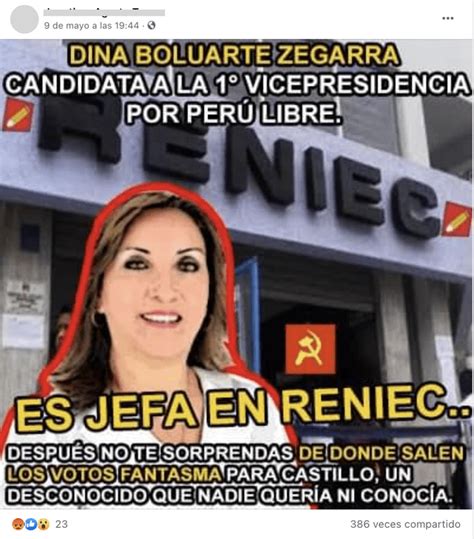 Es Engañoso Que Dina Boluarte Trabaje Actualmente Como “jefa En Reniec”