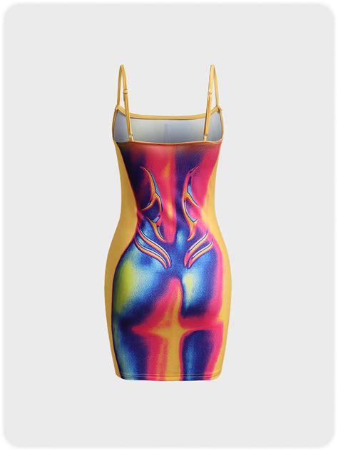 Edgy Multicolor Thermal Body Print Dress Mini Dress Kollyy