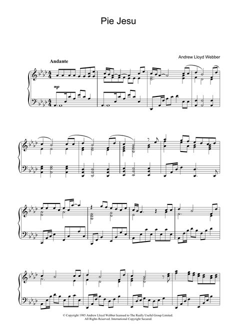 Pie Jesu From Requiem By Andrew Lloyd Webber Sheet Music For Piano