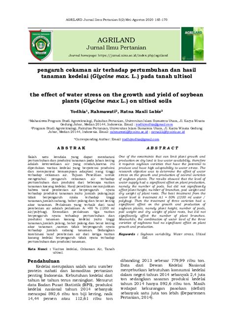 Pdf Pengaruh Cekaman Air Terhadap Pertumbuhan Dan Hasil Tanaman Kedelai Glycine Max L Pada