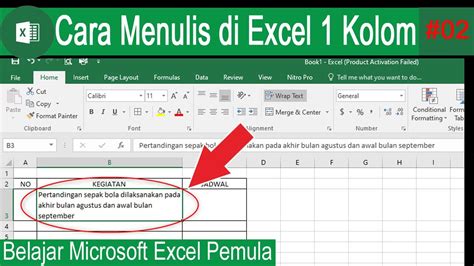 Belajar Microsoft Excel Cara Menulis Di Excel Dalam Satu Kolom Youtube