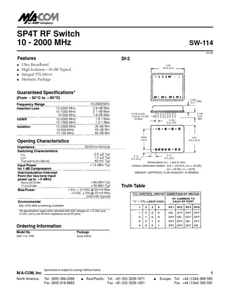 Sw Datasheet Switch Equivalent Tyco Electronics