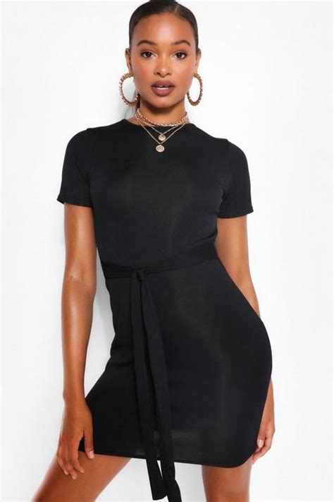 Basic Tie Front Rib Midi Dress Boohoo