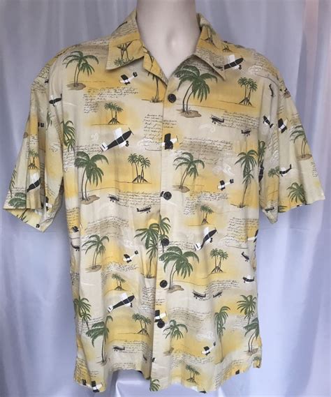 Cactus Black Label Mens Hawaiian Shirt Size Large Palm Tree Plane Aloha