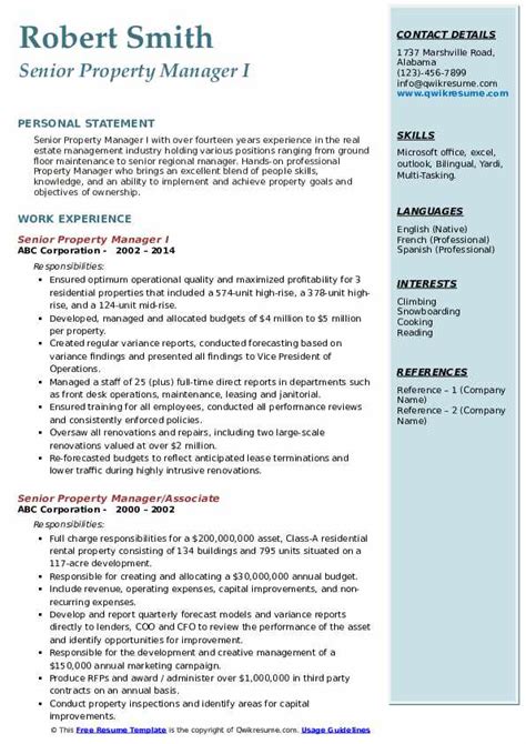 Senior Property Manager Resume Samples Qwikresume