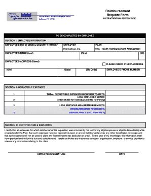 Fillable Online Thiel Reimbursement Request Form Thiel College Fax