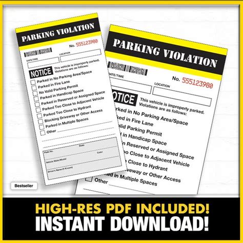 Printable Fake Parking Tickets Etsy